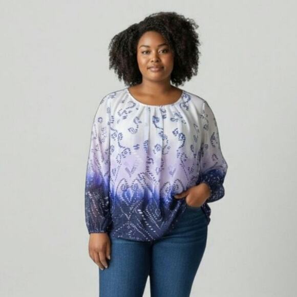 AGB XL Sheer Blue Purple White Blouse - Picture 6 of 6